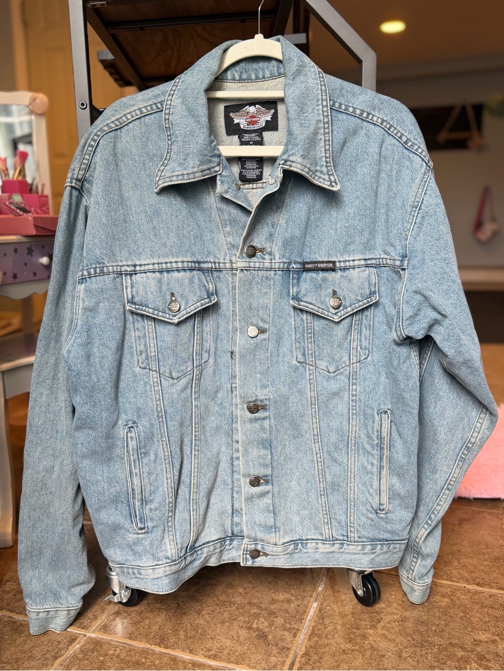 Harley-Davidson Vintage Light Wash Denim Trucker Jacket - Blue